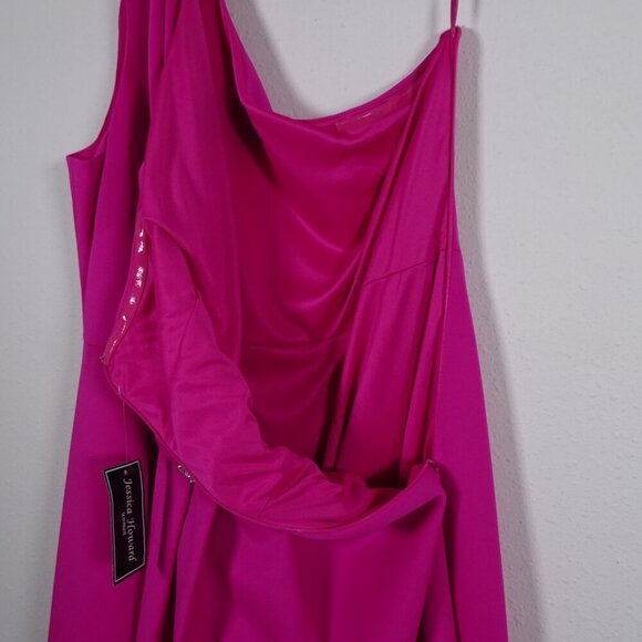 Jessica Howard One Shoulder Gown Plus Size 22W Pink Embellished Formal Hi-Low - Picture 6 of 10